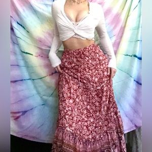 Tie Waist Ruffle Trim Floral Print Skirt